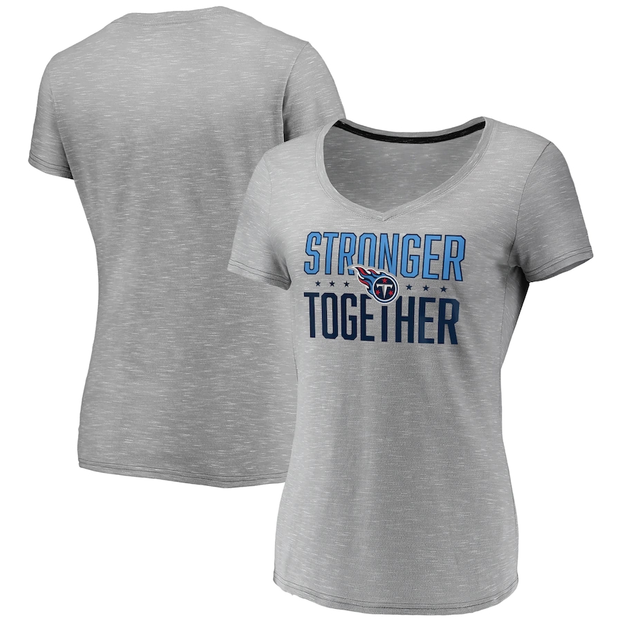 Women's Tennessee Titans Gray Stronger Together Space Dye V-Neck T-Shirt(Run Small)